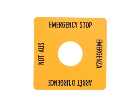 Tabliczka opisowa żółta 50x50mm EMERGENCY STOP SQT1 058874