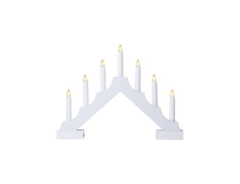 Dekoracje - świecznik biały drewniany 7 LED, 29 cm 2x AA ciepła biel, IP20, timer DCAW12