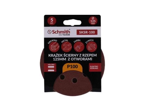 Papier ścierny krążki na rzep z otworami 125mm P100 zestaw 5szt Schmith