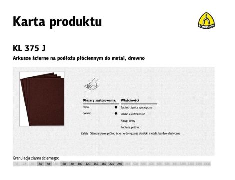 KLINGSPOR ARKUSZE ŚCIERNE NA PODŁOŻU PŁÓCIENNYM 230mm x 280mm KL375J gr.150 /50szt.