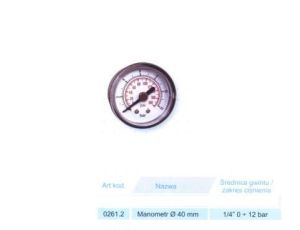 ADLER MANOMETR PNEUMATYCZNY 0-12BAR FI=40mm 1/4