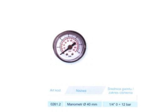 ADLER MANOMETR PNEUMATYCZNY 0-12BAR FI=40mm 1/4"