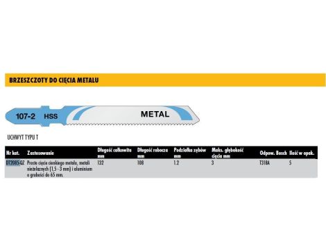 DEWALT BRZESZCZOT DO WYRZYNARKI 135x1,2mm T318A METAL /5szt. - 2