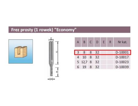 FREZ PROSTY 1 ROWEK  3/8/8mm - 2