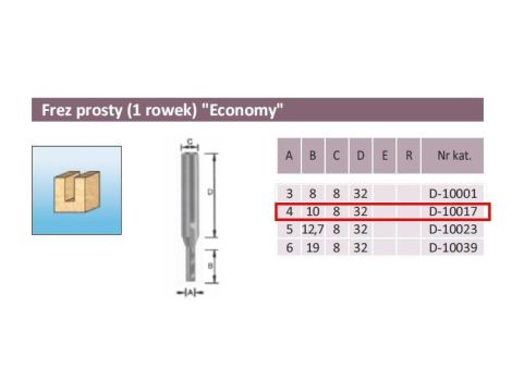 FREZ PROSTY 1 ROWEK  4/10/8mm - 2