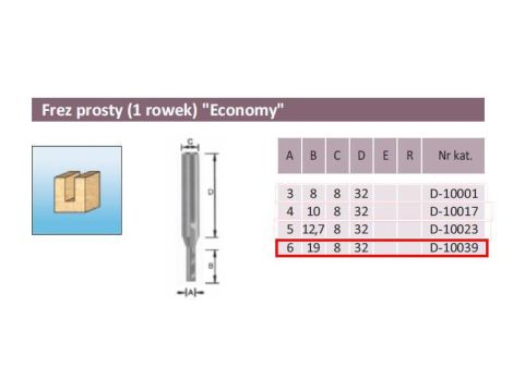 FREZ PROSTY 1 ROWEK  6/19/8mm - 2