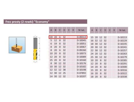 FREZ PROSTY 2 ROWKI 20/20/6mm - 2