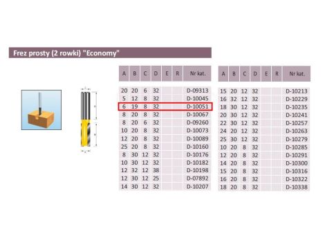 FREZ PROSTY 2 ROWKI  6/19/8mm - 2