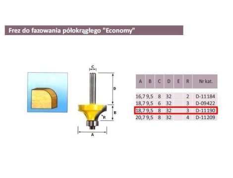 FREZ DO ZAOKRĄGLEŃ R 3/8mm  ECONOMY - 2