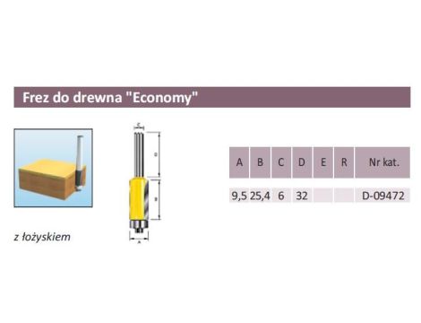FREZ PROSTY 9,5/25,4/6mm DOLNE ŁOŻYSKO - 2