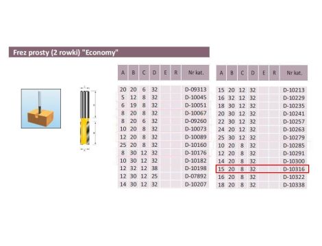 FREZ PROSTY 2 ROWKI 15/20/8mm - 2