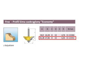 FREZ KSZTAŁTOWY ŁOŻ. 41,28/8mm  PROFIL SIMA ZAOKRĄGLONY ECOPROFIL SIMA ZAOKRĄGLONY ECO - image 2