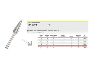 KLINGSPOR FREZ DO METALU HF 100 L FI=9,6x30mm TRZPIEŃ 6mm, TYP:KEL, STOŻKOWO-KULISTY
