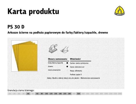 KLINGSPOR ARKUSZE ŚCIERNE NA PODŁOŻU PAPIEROWYM 230mm x 280mm PS30D gr. 80 /50szt.