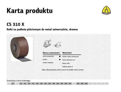 KLINGSPOR ROLKA NA PODŁOŻU PŁÓCIENNYM CS310X 200mm gr. 40  (25mb)