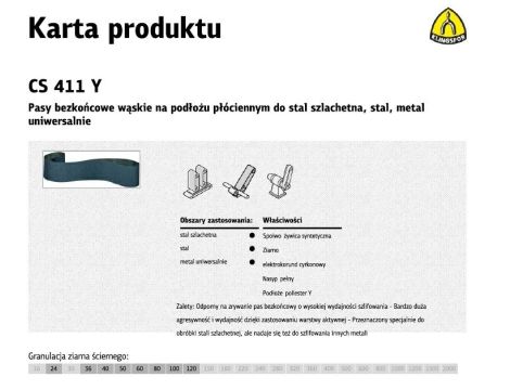 KLINGSPOR PASY BEZKOŃCOWE DO ELEKTRONARZĘDZI CS411Y 75mm x 2000mm gr. 40 /10szt. STAL SZLACHETNA
