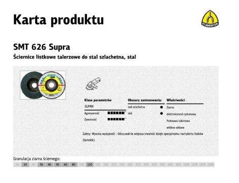 KLINGSPOR ŚCIERNICA LISTKOWA WYPUKŁA SMT626 SUPRA 115mm gr. 80