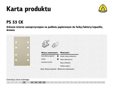 KLINGSPOR ARKUSZE ŚCIERNE SAMOPRZYCZEPNE NA PODŁOŻU PAPIEROWYM PL33CK 93mm x 178mm GL17 gr.240