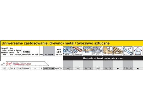 MILWAUKEE BRZESZCZOT DO PIŁY SZABLASTEJ 200/2,5/1,8mm 5szt. DREWNO / METAL / PCV >>> 48475193 - 2