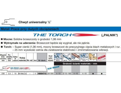 MILWAUKEE BRZESZCZOT DO PIŁY SZABLASTEJ 230/2,5mm TORCH ICE EDGE 5szt. METAL - 2
