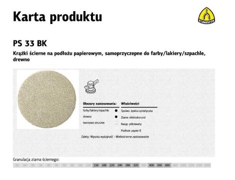 KLINGSPOR KRĄŻEK ŚCIERNY SAMOPRZYCZEPNY 225mm  PS33BK gr.150 /50szt.