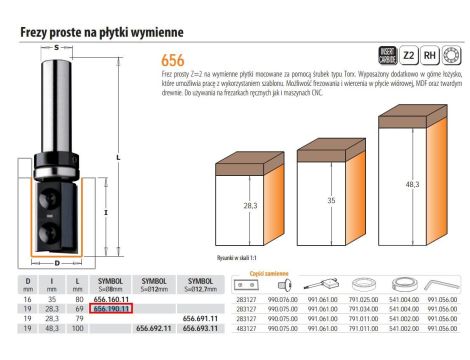CMT FREZ  NA PŁYTKI WYMIENNE Z ŁOŻYSKIEM HM D=19 I=28,3 L=68,5 S=8