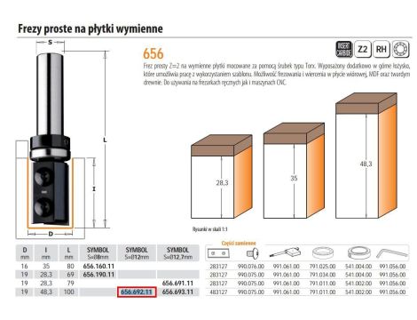 CMT FREZ NA PŁYTKI WYMIENNE Z ŁOŻYSKIEM HM D=19 I=48,3 L=99,8 S=12+G.ŁO