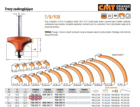 CMT FREZ ZAOKRĄGLAJĄCY Z ŁOŻYSKIEM HM R= 2 D=16,7 I=12,7 S=6