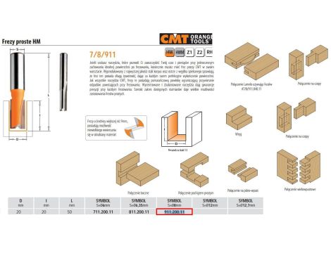 CMT FREZ PROSTY KRÓTKI HM D=20 I=20 L=50 S=8...