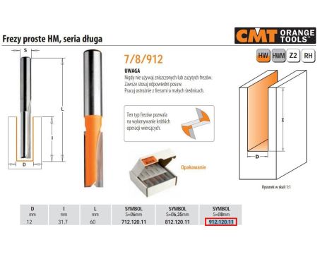 CMT FREZ PROSTY DŁUGI HM D=12 I=31,7 L=60 S=8
