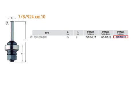 CMT TRZPIEŃ DO FREZÓW PIŁKOWYCH S=8 + ŁOŻYSKO%%%