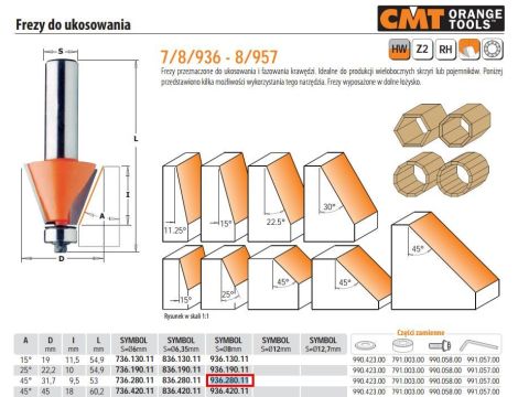CMT FREZ DO UKOSOWANIA Z ŁOŻYSKIEM HM A=45 D=31,7 I=9,5 S=8