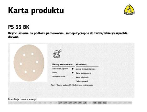 KLINGSPOR KRĄŻEK ŚCIERNY SAMOPRZYCZEPNY 150mm  PS33BK gr.220 GLS3 /100szt.