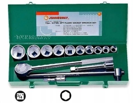 JONNESWAY ZESTAW KLUCZY  3/4" 14elem. 6-KĄTNE 22-50mm WALIZKA METALOWA