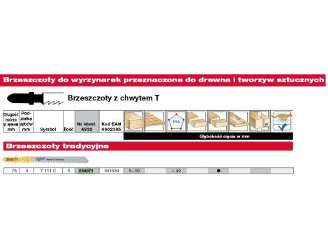 MILWAUKEE BRZESZCZOT DO WYRZYNARKI T111C 75mm KOMPLET - 5szt. DO DREWNA I TWORZYW SZTUCZNYCH