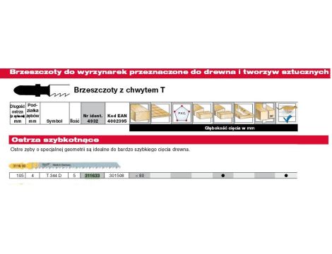 MILWAUKEE BRZESZCZOT DO WYRZYNARKI T344D 105mm KOMPLET - 5szt. DO DREWNA SZYBKIE CIĘCIE - 2
