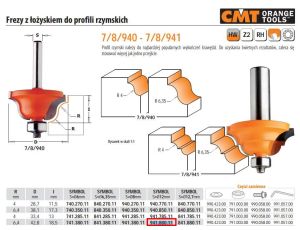 CMT FREZ DO PROFILI RZYMSKICH Z ŁOŻYSKIEM HM R= 6,4 D=42,8 I=18,5 S=12