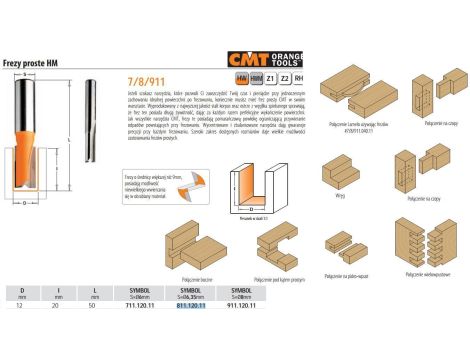 CMT FREZ PROSTY KRÓTKI HM D=12 I=20 L=50 S=6,35%%% - 2