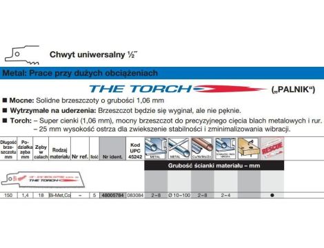 MILWAUKEE BRZESZCZOT DO PIŁY SZABLASTEJ 150/1,4mm TORCH BIMETAL 5szt. DO METALU >>> 48475784