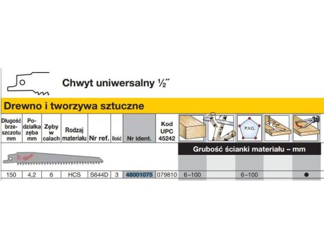 MILWAUKEE BRZESZCZOT DO PIŁY SZABLASTEJ 150/4,2mm HCS 3szt.  DREWNO / PCV