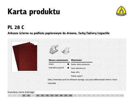 KLINGSPOR ARKUSZE ŚCIERNE NA PODŁOŻU PAPIEROWYM 230mm x 280mm PL28C gr. 60 /50szt.