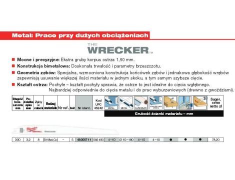 MILWAUKEE BRZESZCZOT DO PIŁY SZABLASTEJ 300mm WRECKER 5szt  METAL / INOX >>> 48475711 - 2