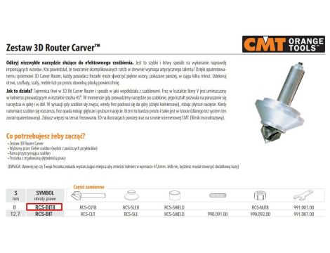 CMT FREZ RZEŹBIĄCY 3D / ZESTAW 3D ROUTER CARVER TRZPIEŃ=8mm