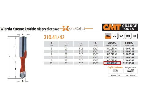 CMT WIERTŁO NP HW D=1 I=27 L=57,5 S=10 x 27 KRÓTKIE, NIEPRZELOTOWE, XTREME.