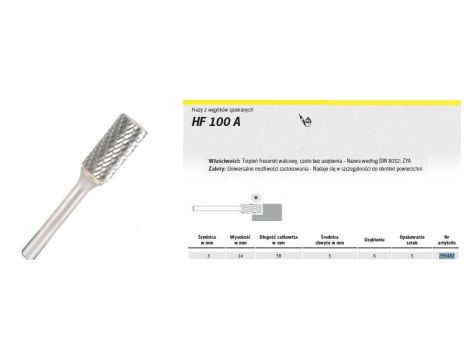 KLINGSPOR FREZ DO METALU HF 100 A FI=3,0x14mm TRZPIEŃ 3mm TYP ZYA, WALCOWY - 3