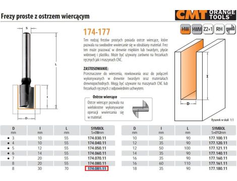 CMT FREZ PROSTY Z OSTRZEM WIERCĄCYM HM D=8 I=30 L=70 S=8 - 2