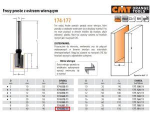 CMT FREZ PROSTY Z OSTRZEM WIERCĄCYM HM D=8 I=40 L=90 S=8