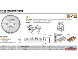 CMT PIŁA DO PŁYTY LAMINOWANEJ HM D=250 F=30 Z=80 K=3,2/2,2