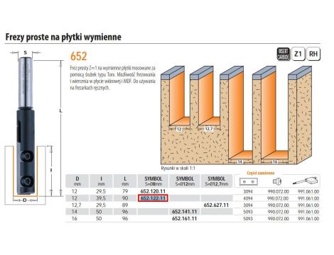 CMT FREZ HM D=12 I=39,5 L=90 S=8 Z=1 PROSTY NA PŁYTKI WYMIENNE... - 2