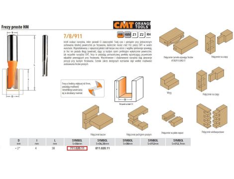 CMT FREZ PROSTY KRÓTKI HM D= 2 I=8 L=38 S=6%%% - 2